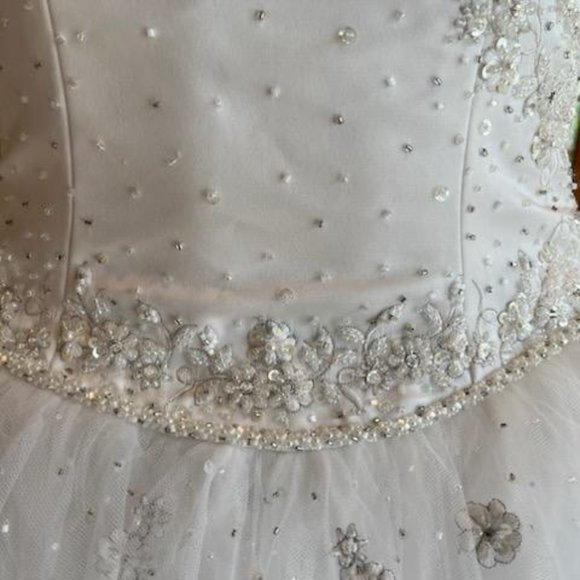 *MoriLee White Beads Strapless Satin Tulle Full Wedding Dress Bridal Gown Size 4 - Picture 7 of 16